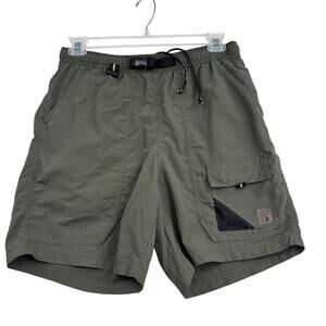 Eddie Bauer Sport Nylon Shorts Mens Size M Tall Green Mesh Brief Lining Belted